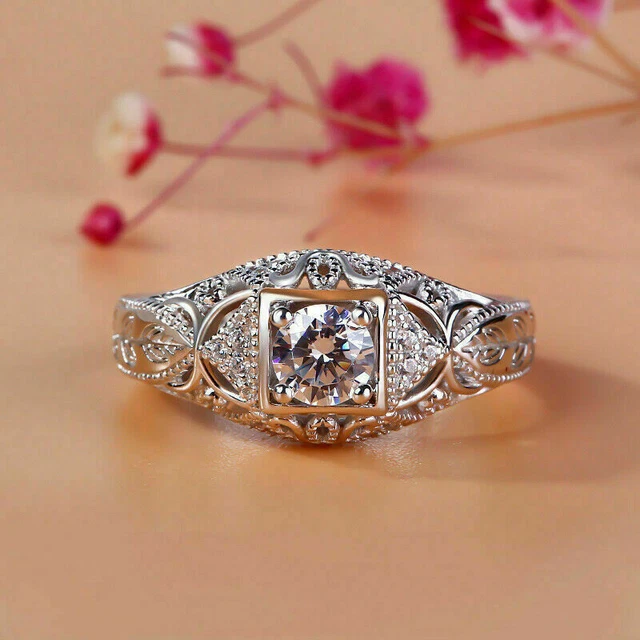 Victorian Royal Style 2.56 Carat Round Cut Lab-Created Diamond Old Vintage Rings
