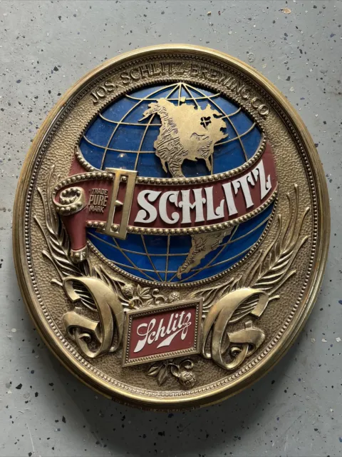 Rare Vintage Schlitz Trade Pure Mark Plastic Globe Beer Sign 16"x18"
