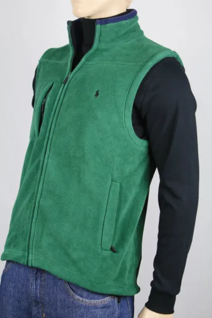 POLO Ralph Lauren Green Fleece Vest Navy Blue Pony NWT