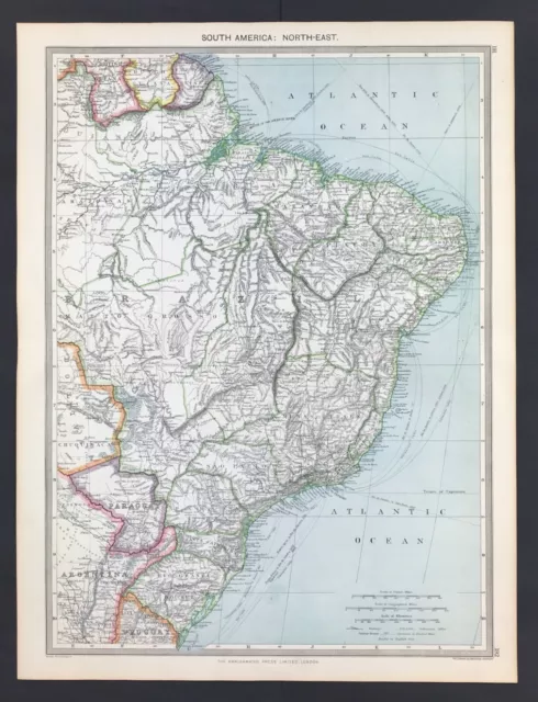 America South North-East Region original with litho colour Large Map 1906