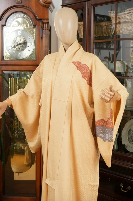Dear Vanilla Japanese Silk Homongi Kimono Women's Authentic Japan Vintage Mint 2