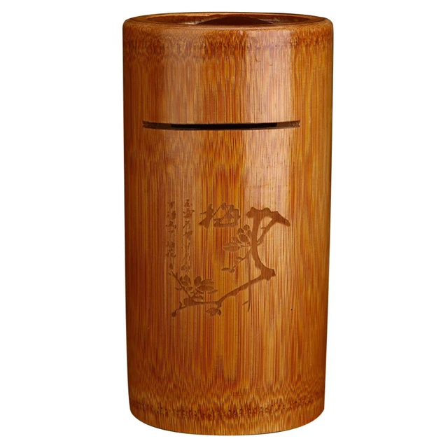 Chinesische Bambus-Münzbank Coin Container Creative Münzhalter Tisch Ornament Ho