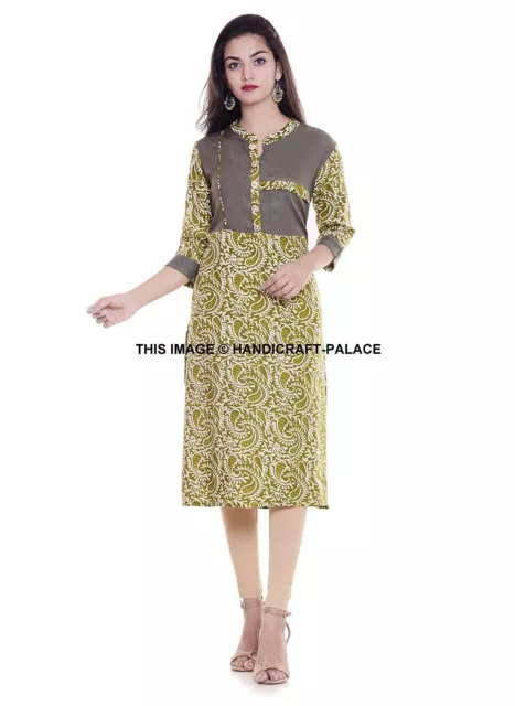 Donna Kurti Indiano Rayon Tunica Bollywood Stile Etnico Top Firmato Abito Verde