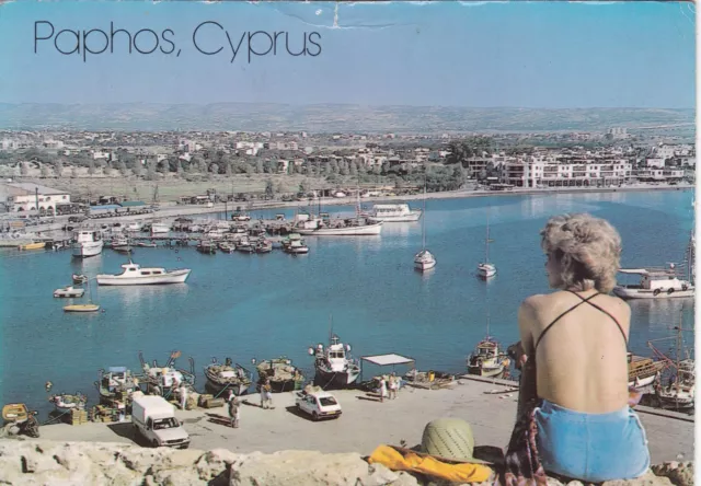 Paphos Harbour Cyprus Postcard posted 1992 creased