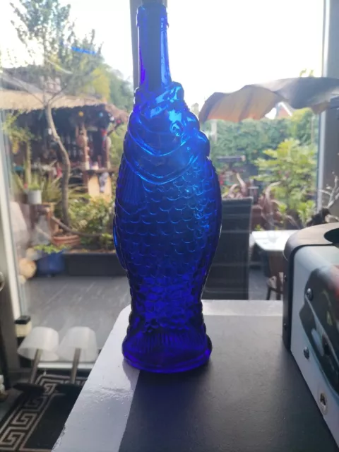 Vintage ~ Cobalt Blue Glass ~ Fish Shaped Bottle (Complete with bottle lights)