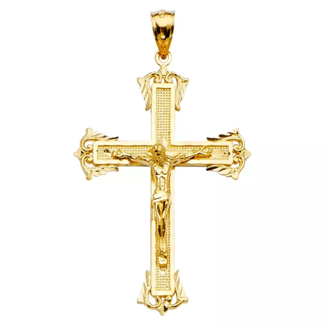 14K YELLOW GOLD Mens Womens Crucifix Cross Pendant 54MM $279.00 - PicClick