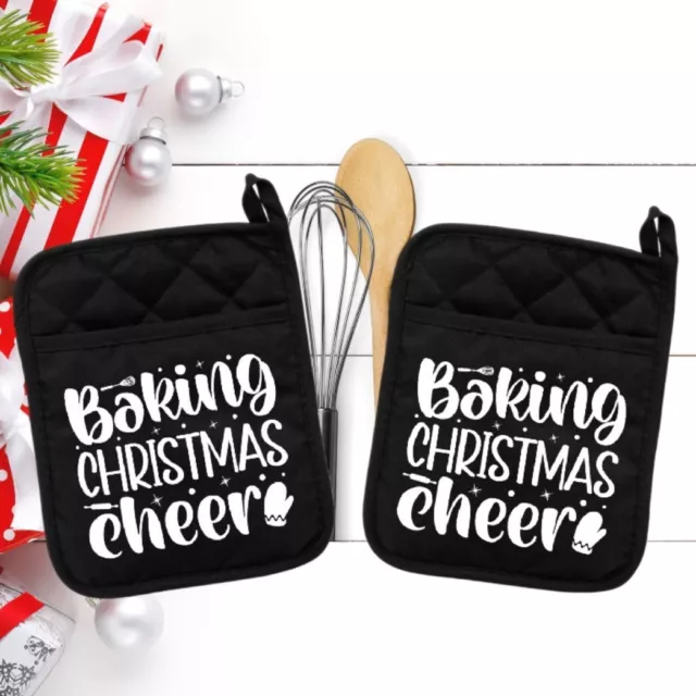 Juego de 2 - Hornear Navidad Felicitación - Portavasos - Horno Mitt - Hot Pad - neo001blk