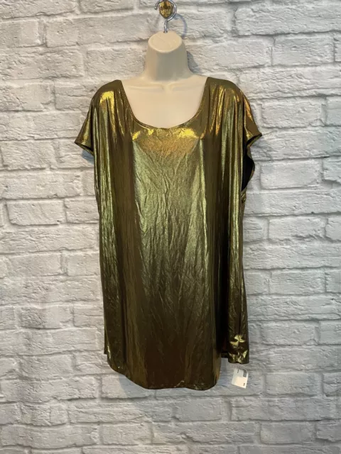 NWT American Apparel Gold Metallic Open Back Slinky Mini Dress Sz M/L