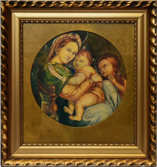 Großes Aquarell Gouache um 1900 Madonna della Sedia nach Raphael 62 x 58 cm