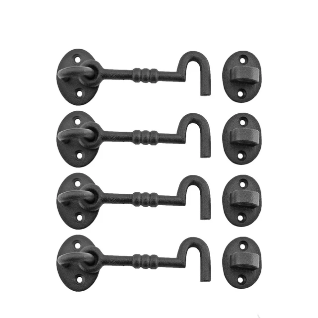 Black Wrought Iron Cabin Hook Eye 5" L with Screws Pack of 4 Renovators Supply