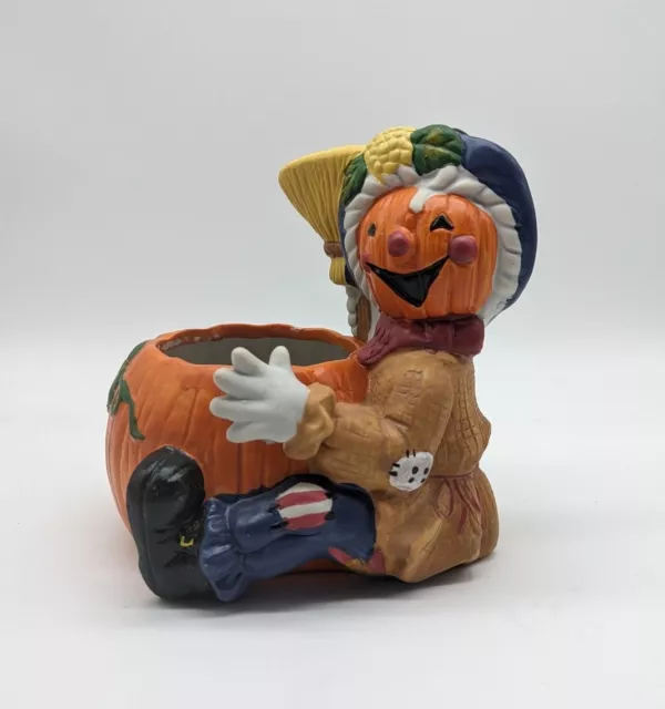 Vintage Bloom Rite Halloween Scare Crow Pumpkin Ceramic Planter Fall Decor