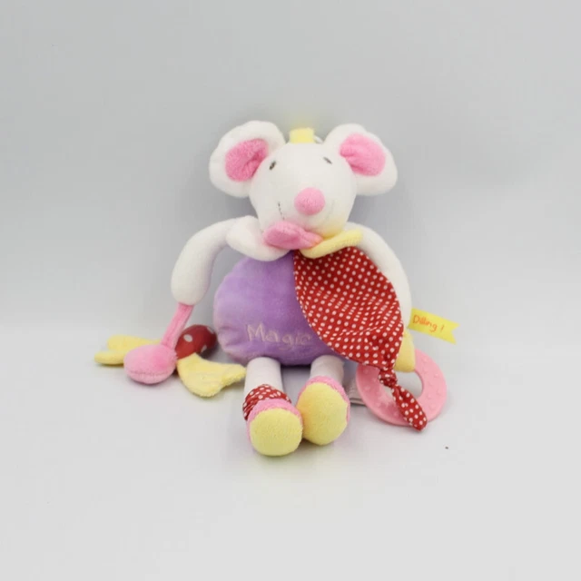 Doudou et compagnie pantin eveil souris mauve rose blanc rouge jaune Magic - 268
