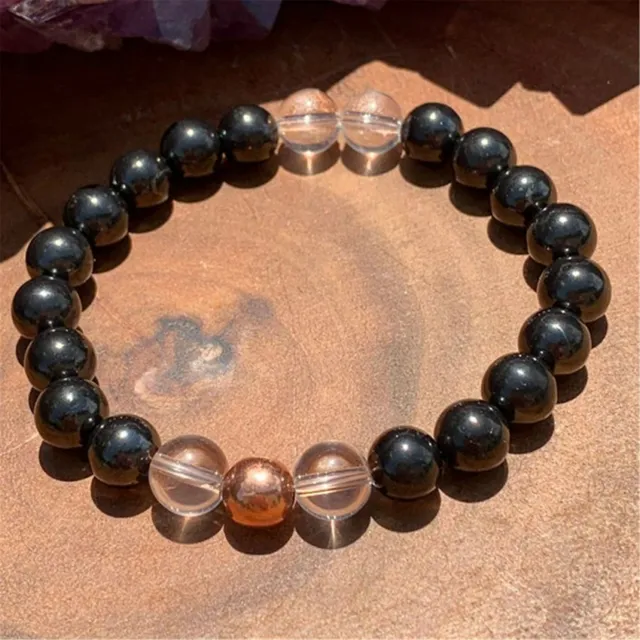 8mm Black Shungite Beads Handmade Bracelet 7.5inch Healing Wrist Mala Religious
