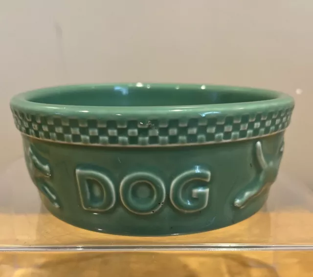 Longaberger GREEN Mulligan Pottery DOG BOWL - 6" Dish - Made in USA