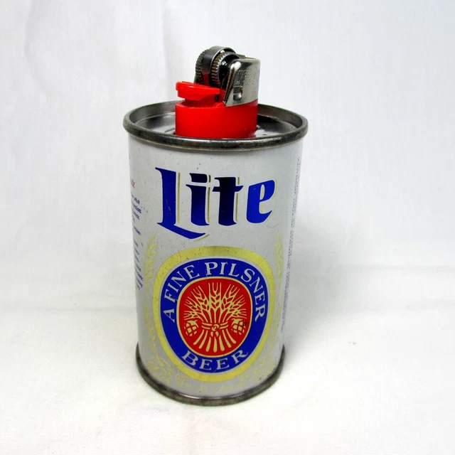 Vintage 3" Inch Mini MILLER LITE Metal Beer Can Bic Lighter Holder 1970's Retro