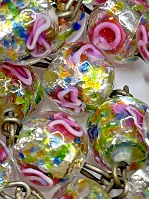 † Scarce Large Vintage Venetian Multi Colored Foil Art Glass" Rosary 38" 72 Grs†