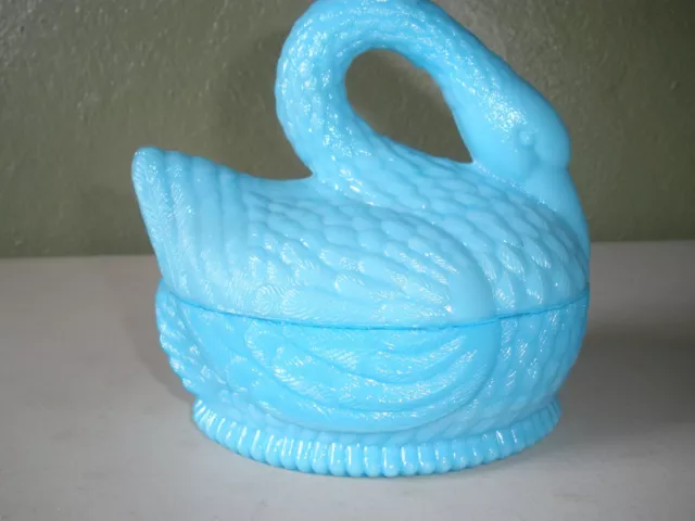 Antique Portieux Vallerysthal Blue Opaline figural Covered Swan Dish France