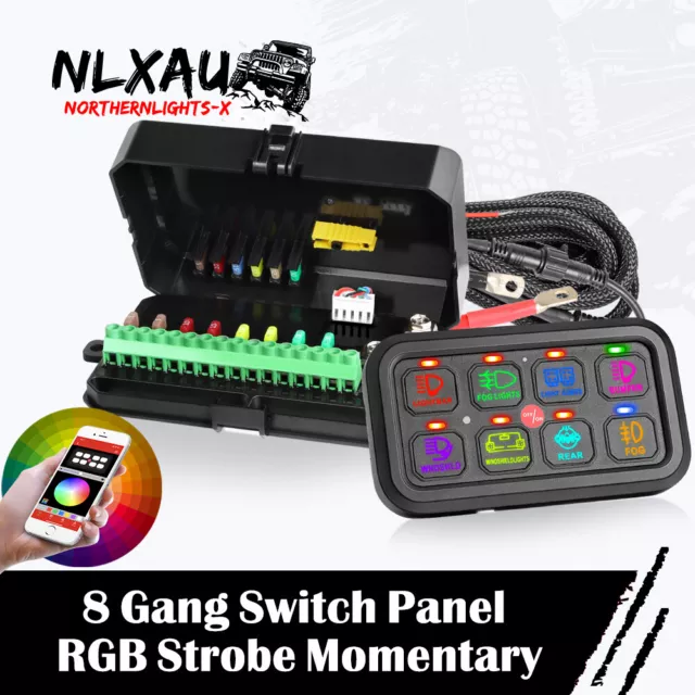 8 Gang RGB Switch Panel 12V 24V Circuit Control Box LED Light Bar Strobe Marine