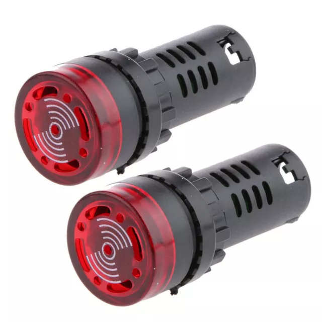 2 Pack DC 12V Red LED Buzzer Alarm Signal Indicator Flash Light Panel Mount