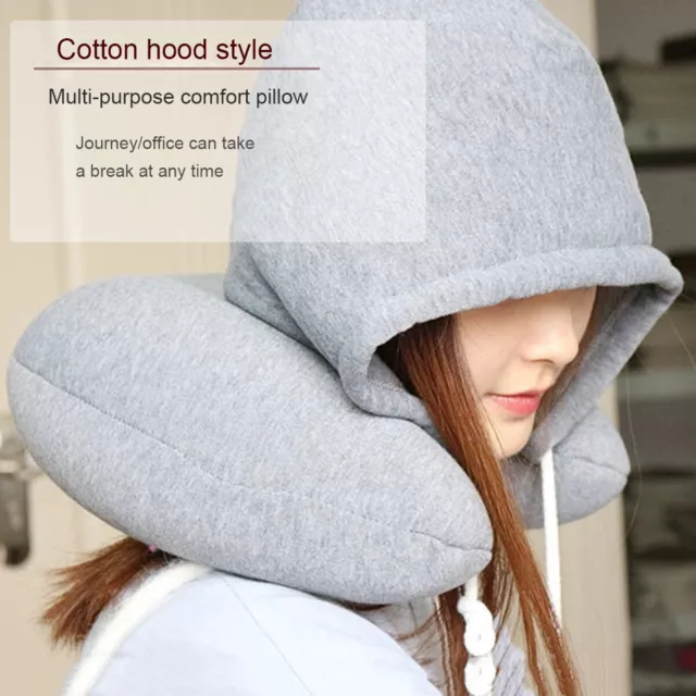 Soft Comfortable Hooded Neck Travel Pillow U Shape Airplane Pillow with Hoodie 3