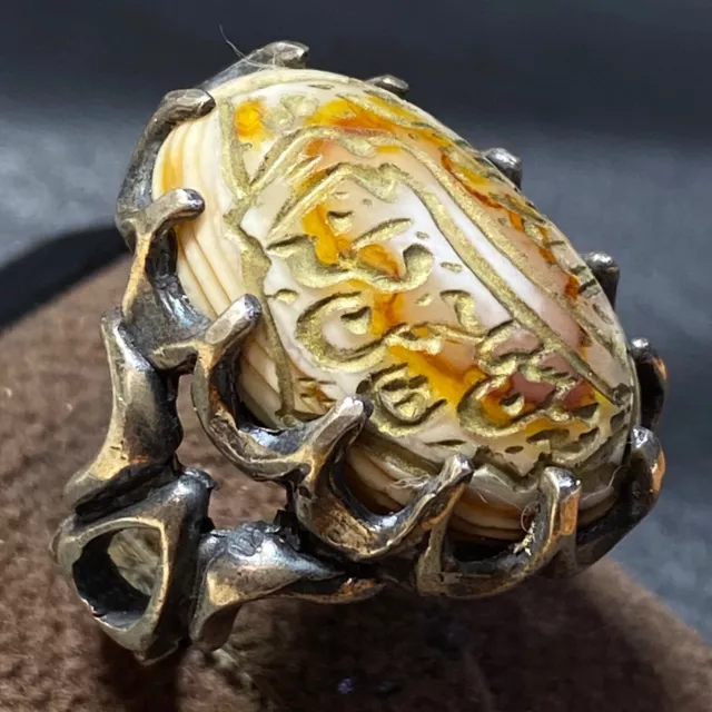 islamic 925 Sterling Silver men ring natural yemeni sultani agate aqeeq ring
