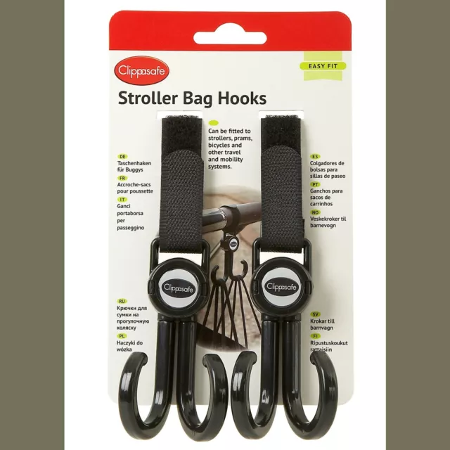 2PCS  Bag Clip Hooks black 360 Rotate Pram bike Stroller Pushchair etc UK Seller