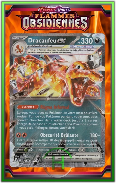 Coffret 10 Cartes Pokémon – Dracaufeu Ex SV056 Full Art Téracristal – Flammes Obsidiennes, Ultraboost X, Français