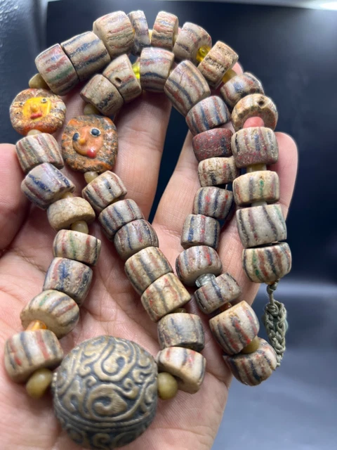 Ancient afghan mosaic glass beads & face beads necklace