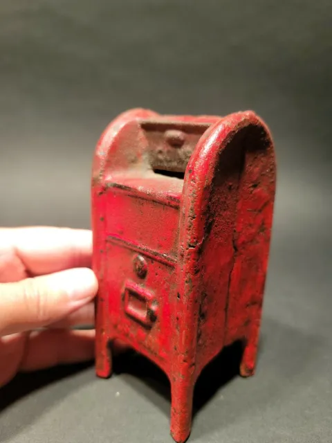 Antique Style Red US Mail Box Cast Iron Coin Bank