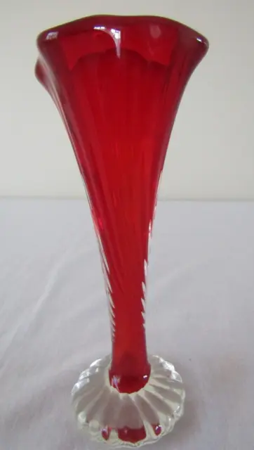 Red/Ruby & clear Art Glass, (Rose) BUD/STEM VASE, 18cm, Yugoslavia, 1970s #185