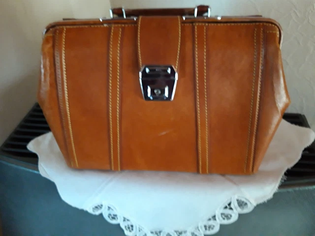 Handtasche, Leder Koffer Arzttasche Braun.