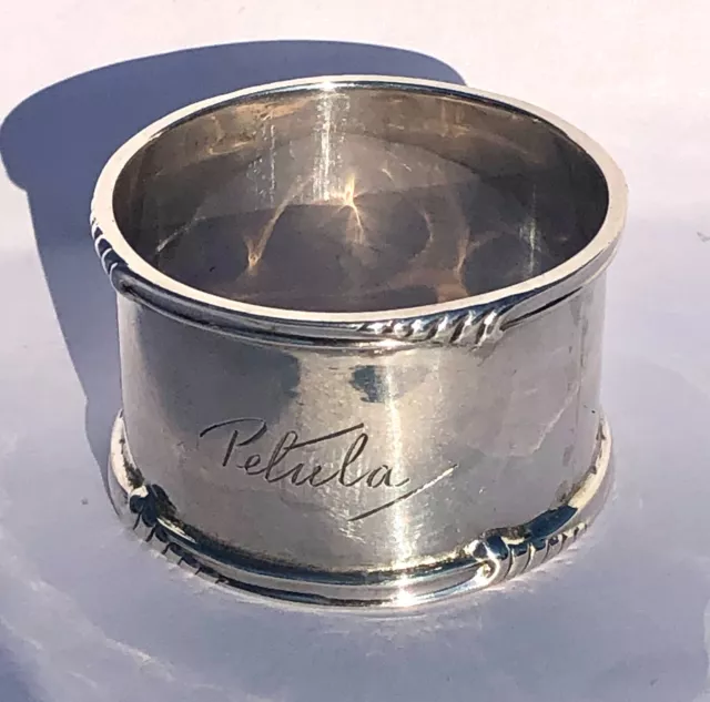Antique Sterling Solid Silver Napkin Serviette Ring  Wave Rim  " Petula "