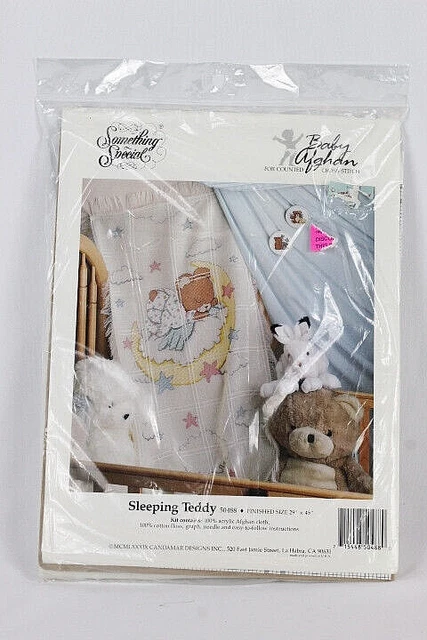 Vintage 1989 Candamar Something Special Sleeping Teddy Baby Afghan Cross Stitch