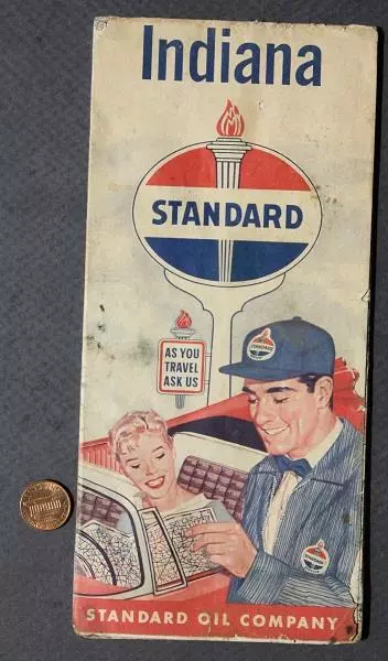 1957 Standard Oil Gas service station State of Indiana map Amoco Utoco VINTAGE -