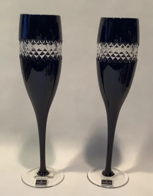 RARE John Rocha Waterford Crystal Black Cut Flutes,  Pair *new In Box*