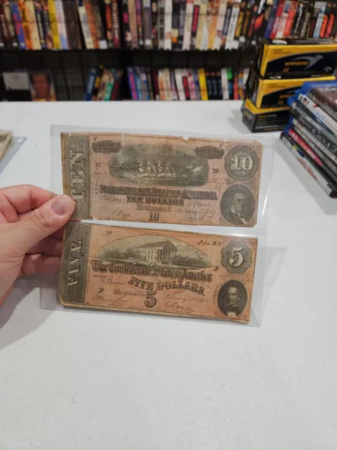 1864 Confederate States of America $5 & $10 ~ Civil War Notes 🇺🇸 FREE SHIPPING