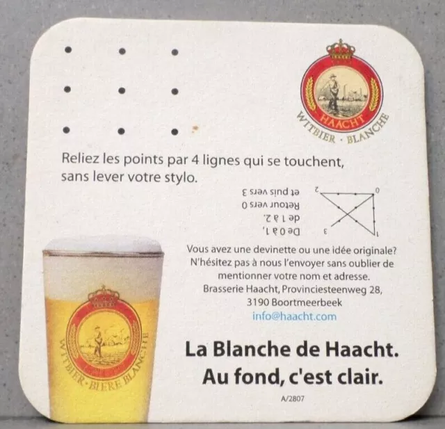 Sous bock BLANCHE DE HAACHT / Bière blanche belge / Brasserie à Boortmeerbeek