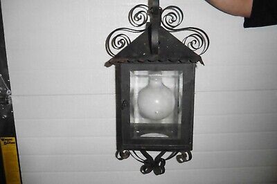 Vintage tin wood ceiling lamp hanging Gothic victorian working wrought iron 2