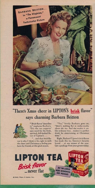 Magazine Ad - 1945 - Lipton Tea - World War 2 - Barbara Britton