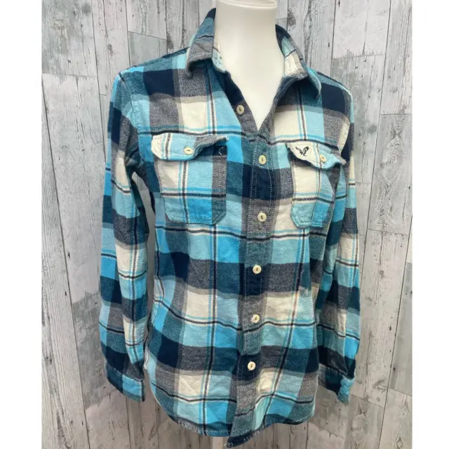 American Eagle Outfitters Mens Small 100% Cotton Flannel Plaid Button Up Shirt