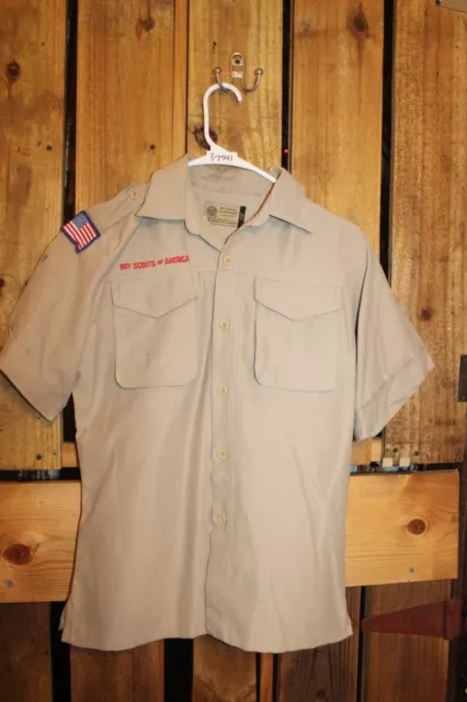 Boy Scouts of America Uniform Youth Shirt  Large Tan Vented Poly Microfiber