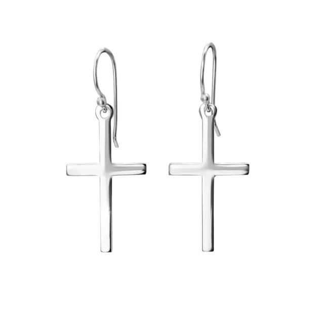 Silverly Argent .925 Boucles d'Oreilles Petite Croix avec Simples Polies