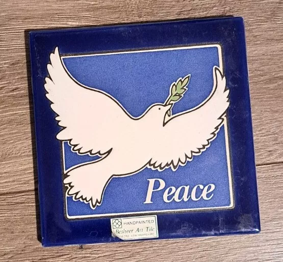 Besheer Art Tile ceramic Peace Dove Collectible Handpainted Trivet Wall Art