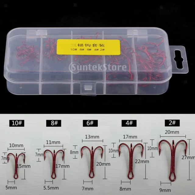 50 Pieces Treble Hooks High Carbon Steel Barbed Fishing Hook with Tackle Box