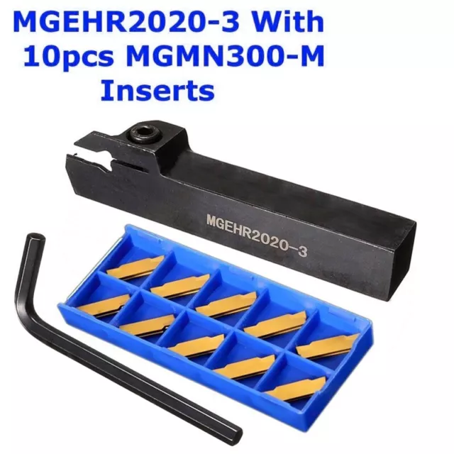 MGEHR20203 Lathe Cutter Tool Holder + 10x Grooving Inserts Solid Build