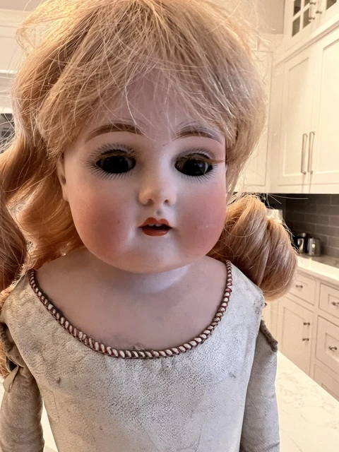 Antique 18” Germany Porcelain Doll With Jointed Leather Body