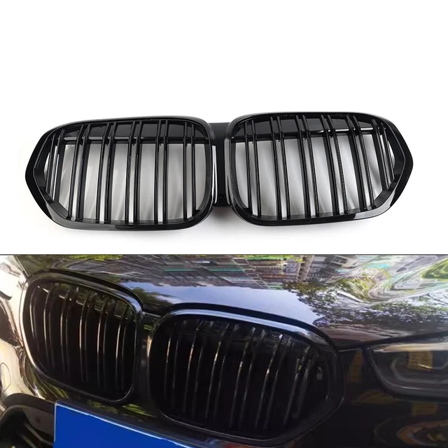 Gloss Black Dual Slat Front Grille w/ M-Color fits 2019-2022 BMW F48 LCI X1 SUV Gloss Black Dual Slat Front Grille w/ M-Color fits 2019-2022 BMW F48 LCI X1 SUV
