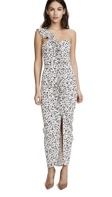 Veronica Beard Ruffian Dress 12 Fitted One Shoulder Floral Midi ruffled