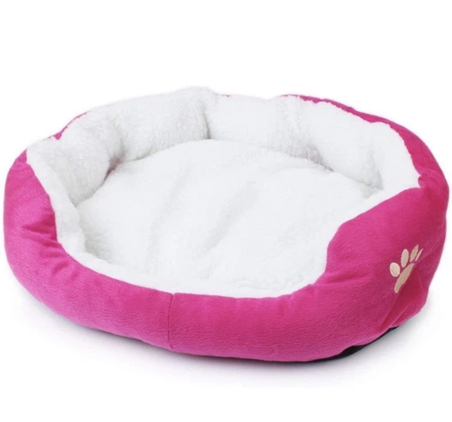Dog Bed Pink Cat Plush Warm Soft Calming Bed Thick Fluffy