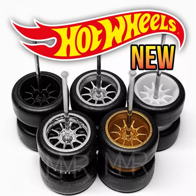 Hot Wheels 10 SPOKE v6 DEEP DISH Real Riders Wheels Rims Tires Set 1/64 Scale0